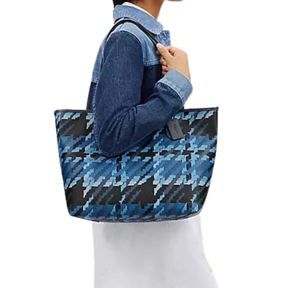 Coach Handbags - Coach City Tote With Blue Graphic Plaid Print NWT